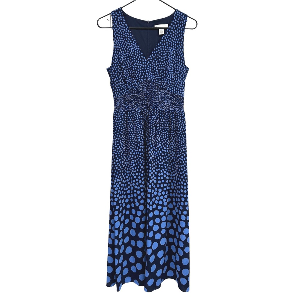 Classic Navy Polka Dot‎ Empire Waist Midi Dress Size 4 Sleeveless Coastal Preppy